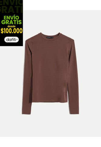 Camiseta  Para Mujer Manga Larga Cuello Redondo Color Café Marca Seven Seven #28096569 Seven Seven