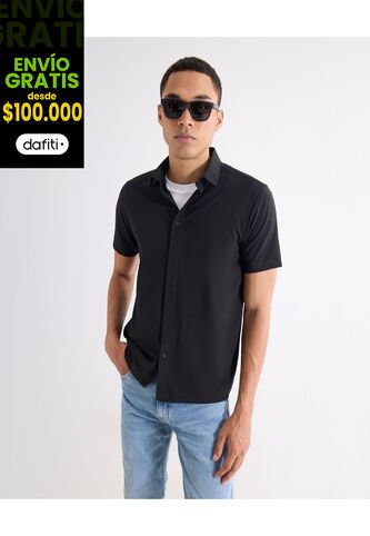 Camisa  Para Hombre Manga Corta Sin Bolsillo Cuello Casual M Color Negro Marca Seven Seven #45012222 Seven Seven