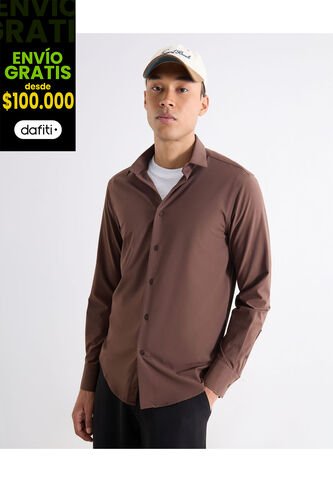 Camisa  Para Hombre Manga Larga Sin Bolsillo Cuello Casual M Color Café Marca Seven Seven #45012217 Seven Seven