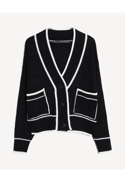 Saco Tejido Con Detalles En Contraste  Para Mujer Negro Seven Seven