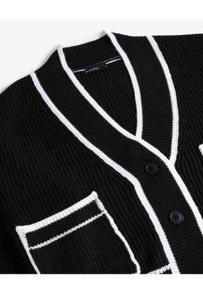 Saco Tejido Con Detalles En Contraste  Para Mujer Negro Seven Seven