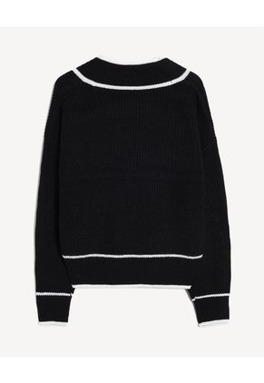 Saco Tejido Con Detalles En Contraste  Para Mujer Negro Seven Seven