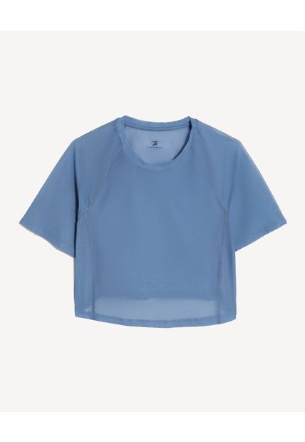 Camiseta Crop Deportiva En Mesh  Para Mujer Azul Seven Seven