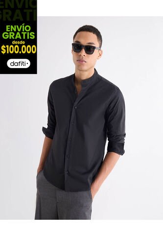 Camisa  Para Hombre Manga Larga Sin Bolsillo Cuello Neru Color Negro Marca Seven Seven #45012219 Seven Seven