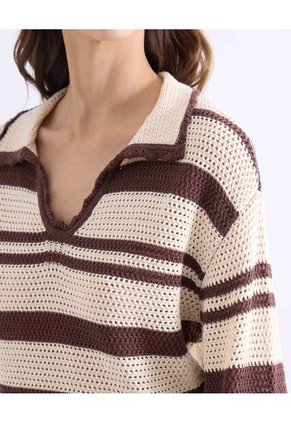 Camiseta Para Mujer Manga Larga Cuello V Color Café Marca Seven Seven #28096456