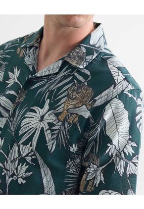 Camisa Resort Estampada  Para Hombre Verde Seven Seven