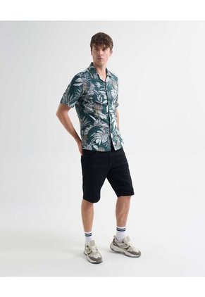 Camisa Resort Estampada  Para Hombre Verde Seven Seven