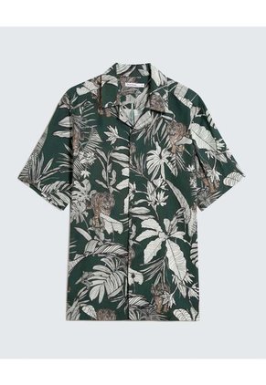 Camisa Resort Estampada  Para Hombre Verde Seven Seven