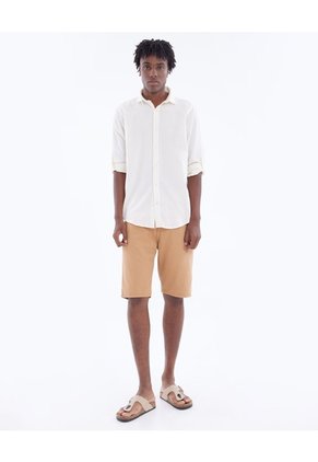 Camisa En Efecto Lino  Para Hombre Marfil Seven Seven