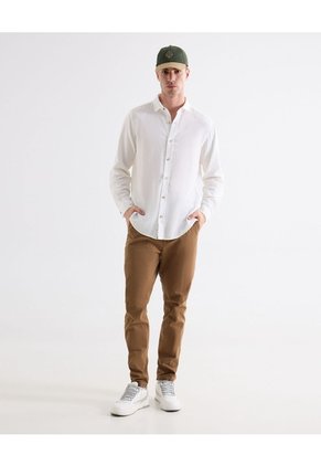 Camisa En Efecto Lino  Para Hombre Marfil Seven Seven