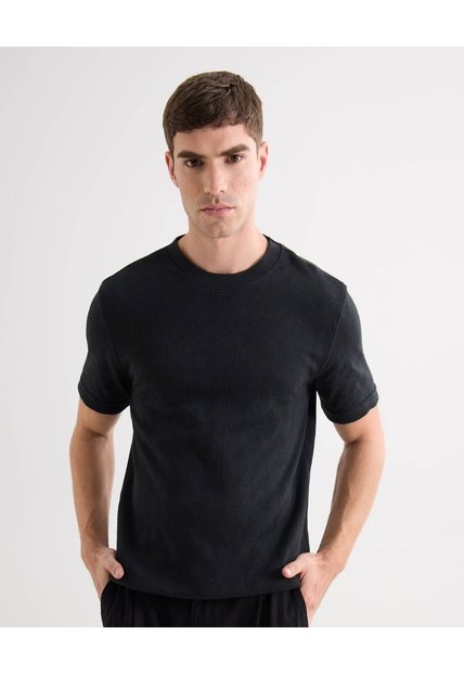 Camiseta Acanalada  Para Hombre Negro Seven Seven