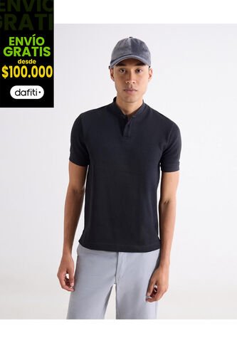 Polo Para Hombre Cuello Tejido Sin Bolsillo Color Negro Marca Seven Seven #45110933 Seven Seven