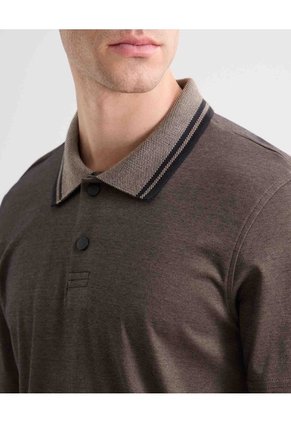 Polo Sport Binado En Contraste Neutro  Para Hombre Café Seven Seven