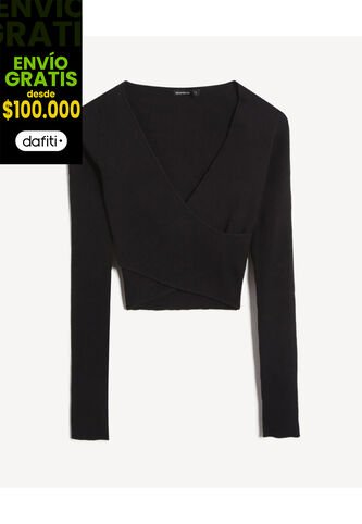 Camiseta Para Mujer Manga Larga Cuello V Color Negro Marca Seven Seven #28096421 Seven Seven