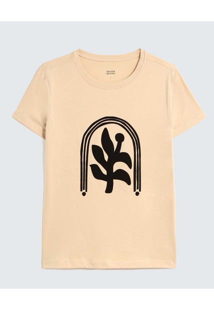 Camiseta Para Mujer Manga Corta Cuello Redondo Color Beige Marca Seven Seven #28096202