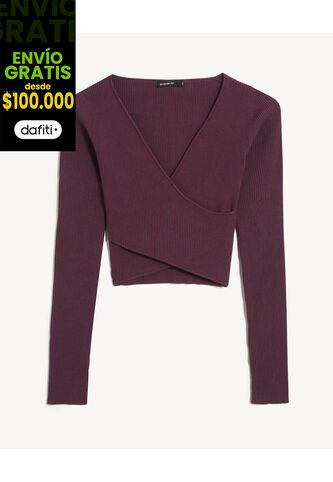 Camiseta Para Mujer Manga Larga Cuello V Color Uva Marca Seven Seven #28096421 Seven Seven