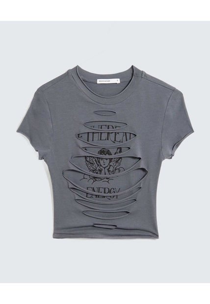 Camiseta Para Mujer Manga Corta Cuello Redondo Color Gris Oscuro Marca Seven Seven #28096168