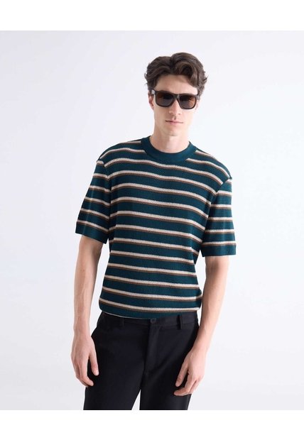 Camiseta Tejida Con Textura  Para Hombre Verde Seven Seven