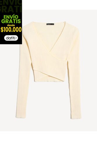 Camiseta Para Mujer Manga Larga Cuello V Color Marfil Marca Seven Seven #28096421 Seven Seven