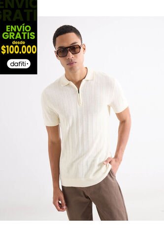 Polo Para Hombre Cuello Tejido Sin Bolsillo Color Crudo Marca Seven Seven #45110901 Seven Seven