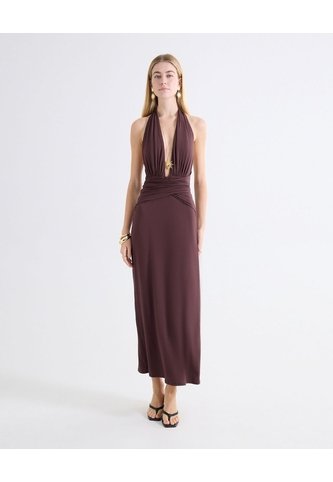Vestido Halter Escote V Midi  Para Mujer Café Seven Seven Seven Seven