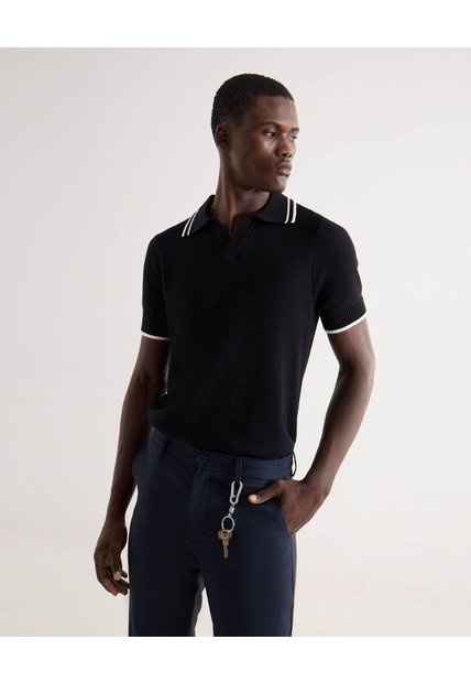Polo Tejido Fit Regular  Para Hombre Negro Seven Seven