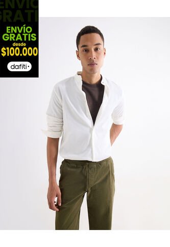 Camisa Para Hombre Manga Larga Sin Bolsillo Cuello Neru Color Marfil Marca Seven Seven #45012220 Seven Seven