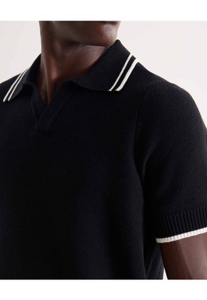 Polo Tejido Fit Regular  Para Hombre Negro Seven Seven