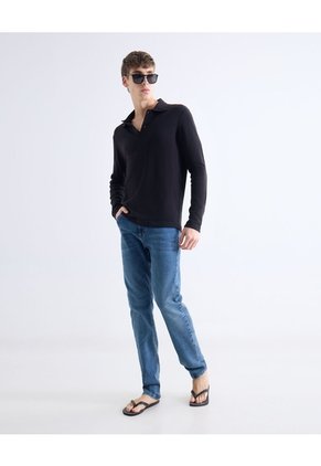 Polo En Tricot  Para Hombre Negro Seven Seven