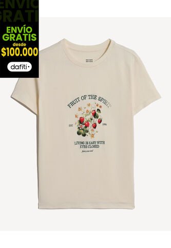 Camiseta Para Mujer Manga Corta Cuello Redondo Color Beige Marca Seven Seven #28096536 Seven Seven