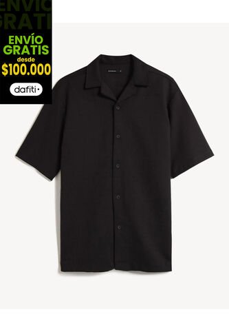 Camisa Para Hombre Manga Corta Sin Bolsillo Cuello Resort Color Negro Marca Seven Seven #45012192 Seven Seven