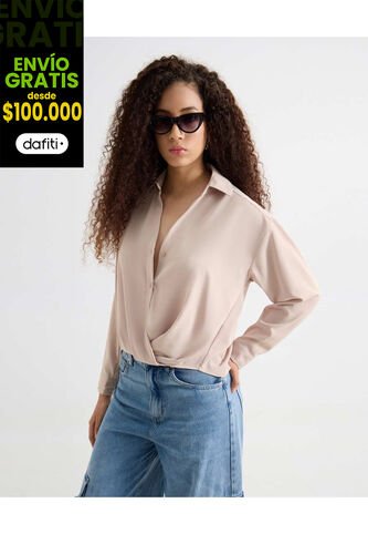 Blusa Para Mujer Manga Larga Color Beige Marca Seven Seven #28124087 Seven Seven