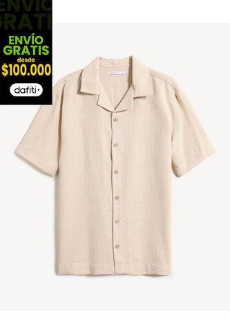 Camisa Para Hombre Manga Corta Sin Bolsillo Cuello Resort Color Arena Marca Seven Seven #45012208 Seven Seven