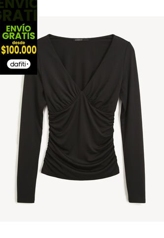 Camiseta Para Mujer Manga Larga Cuello V Color Negro Marca Seven Seven #28096479 Seven Seven