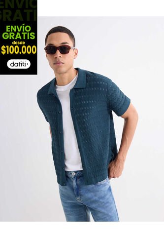 Camisa Para Hombre Manga Corta Sin Bolsillo Cuello Casual M Color Azul Marca Seven Seven #45012174 Seven Seven