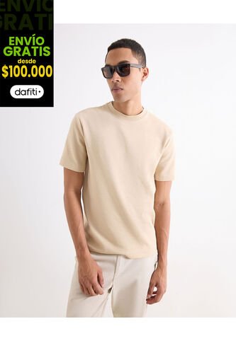 Camisa Para Hombre Manga Corta Sin Bolsillo Cuello Resort Color Camel Marca Seven Seven #45012209 Seven Seven