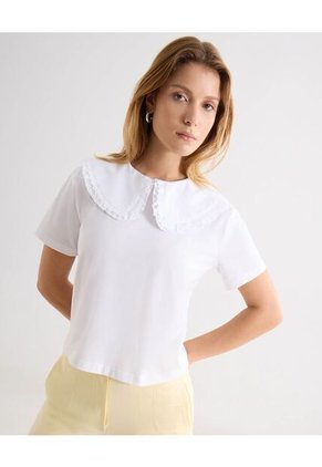 Camiseta Cuello Peter Con Botones Frontales Para Mujer Marfil Seven Seven