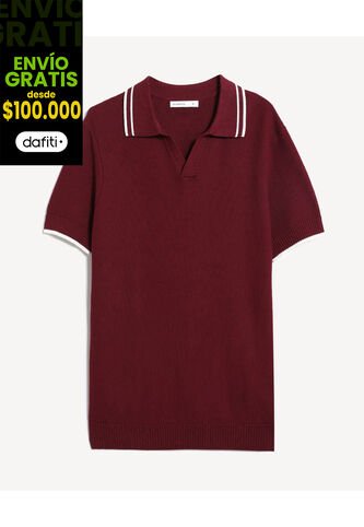 Polo Para Hombre Cuello Tejido Sin Bolsillo Color Vino Marca Seven Seven #45110917 Seven Seven