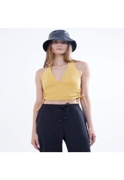 Crop Top Para Mujer Manga Sisa Color Mostaza Marca Seven Seven #28095698