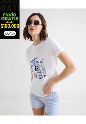 Camiseta Para Mujer Manga Corta Cuello Redondo Color Marfil Marca Seven Seven #28096539 Seven Seven