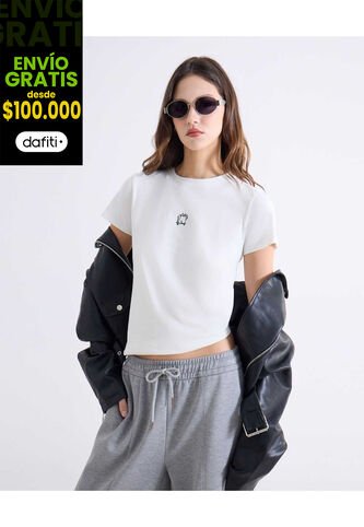 Camiseta Para Mujer Manga Corta Cuello Redondo Color Marfil Marca Seven Seven #28096551 Seven Seven