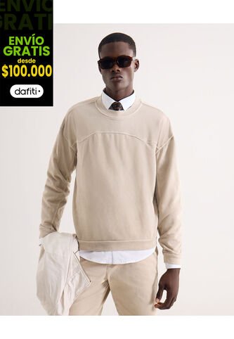 Buzo Para Hombre Cuello Redondo Color Beige Marca Seven Seven #45060694 Seven Seven