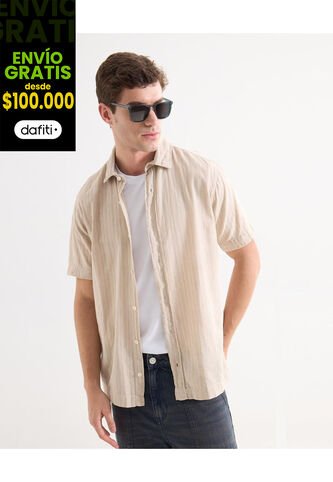 Camisa Para Hombre Manga Corta Sin Bolsillo Cuello Casual M Color Beige Marca Seven Seven #45012144 Seven Seven