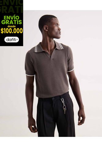 Polo Para Hombre Cuello Tejido Sin Bolsillo Color Verde Marca Seven Seven #45110916 Seven Seven