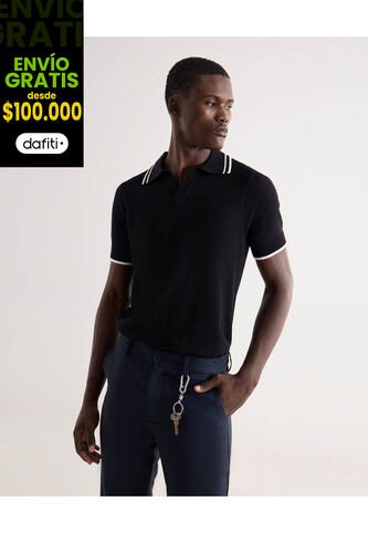 Polo Para Hombre Cuello Tejido Sin Bolsillo Color Negro Marca Seven Seven #45110915 Seven Seven