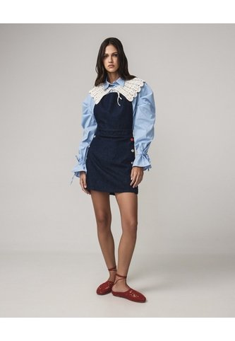 Blusa Manga Volumen Cuello Desmontable  Para Mujer Azul Seven Seven Seven Seven