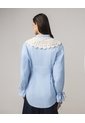 Blusa Manga Volumen Cuello Desmontable  Para Mujer Azul Seven Seven de Seven Seven