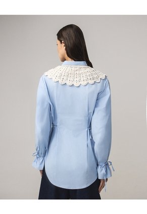 Blusa Manga Volumen Cuello Desmontable  Para Mujer Azul Seven Seven