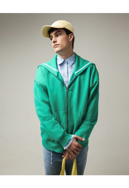 Buzo Hoodie Capucha Transformable  Para Hombre Verde Seven Seven
