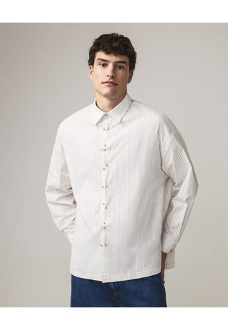 Camisa Rayas Con Pechera  Para Hombre Blanco Seven Seven Seven Seven